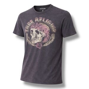 True Religion Men’s Graphic T-Shirt – Size Large – Distressed / Washed Black